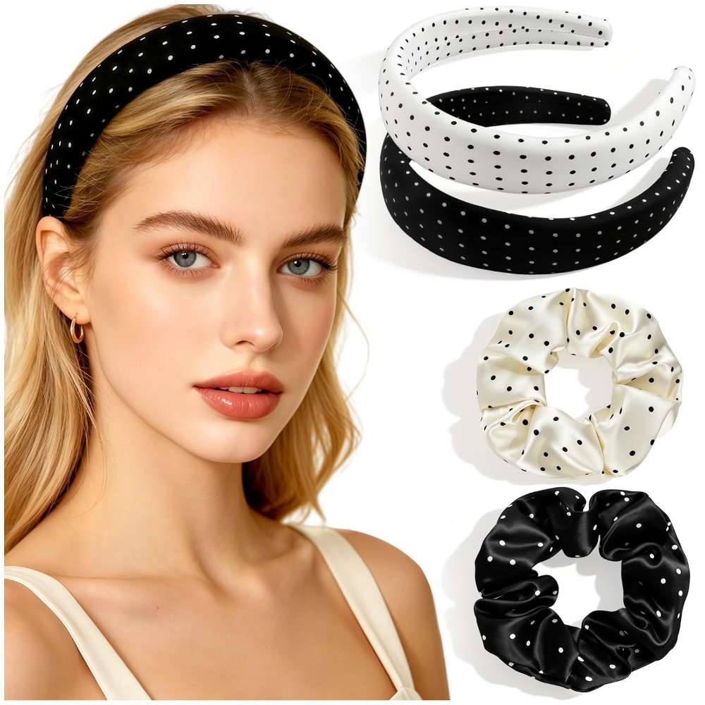 Scrunchie Satin Set - Набор аксессуаров для волос в горошек,